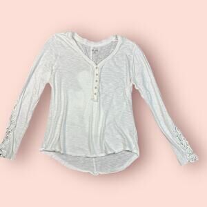 Y2K White Cotton Henley Downtown Girl Twilightcore Long Sleeve Top XL